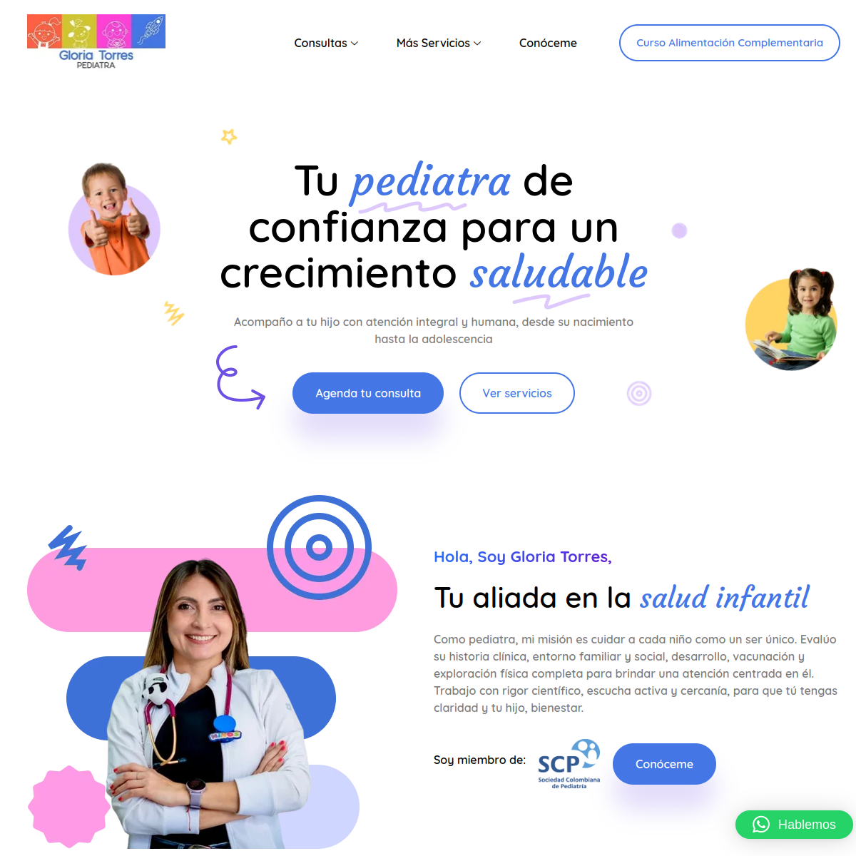 Pantallazo del sitio Gloria Torres Pediatria