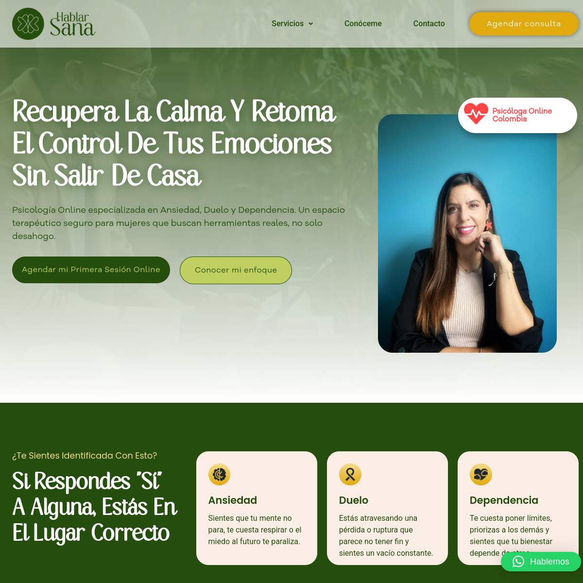 Pantallazo del sitio Hablar Sana