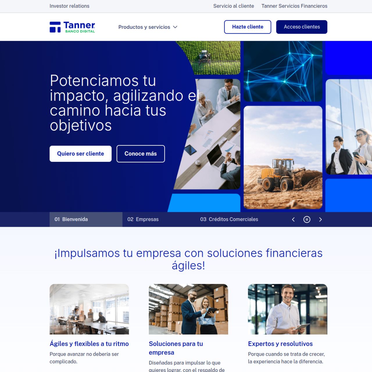 Pantallazo del sitio Tanner Banco Digital